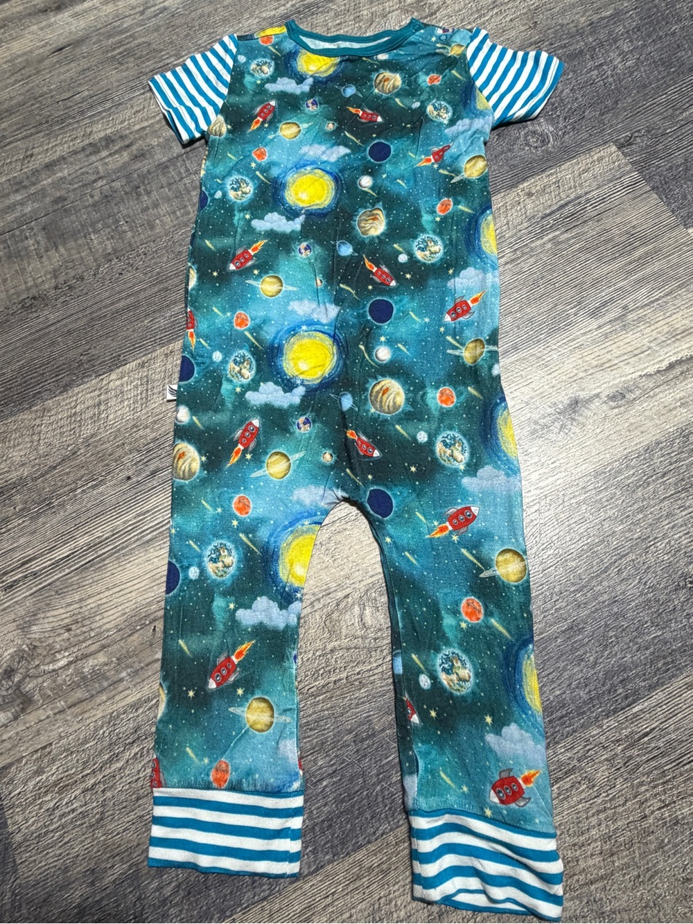 Free Birdees Bamboo Convertible Romper Pajamas Space Rocket Planets 3T EUC